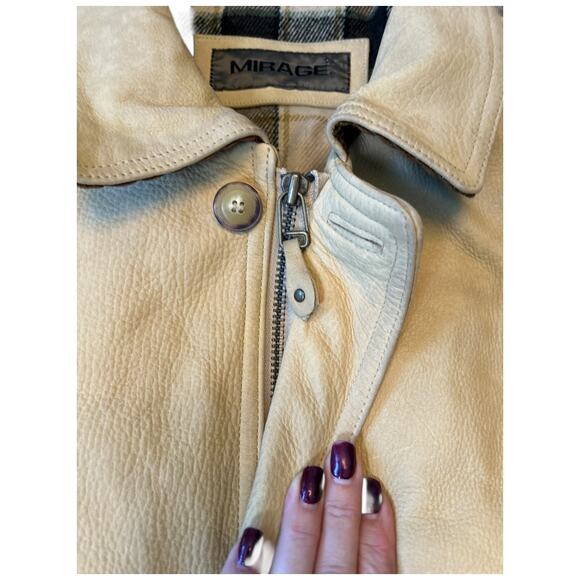 NWOT Mirage Men’s XXL Brushed Thick Creamy Tan Leather Field Coat, Barn Jacket - Picture 5 of 16